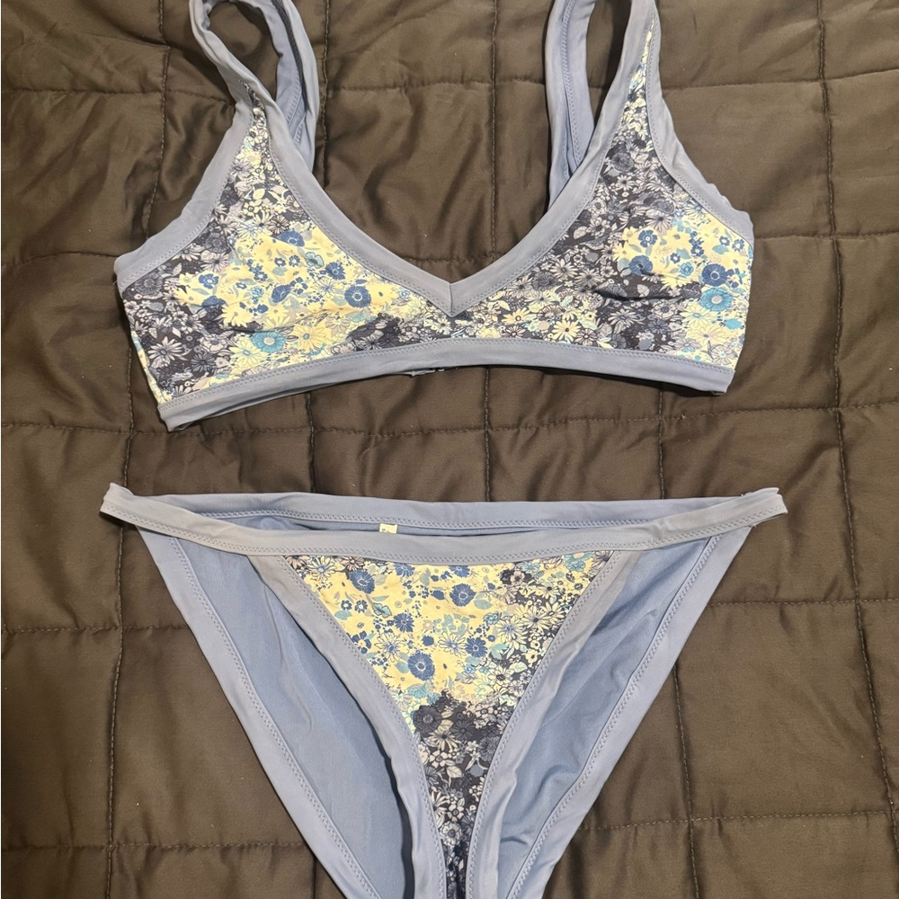 Floral Bikini Set in Blue and Yellow